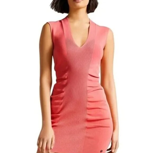 Ted Baker London Novari Bodycon Dress Coral Ruched Sleeveless Size 6 Women's - Picture 1 of 13